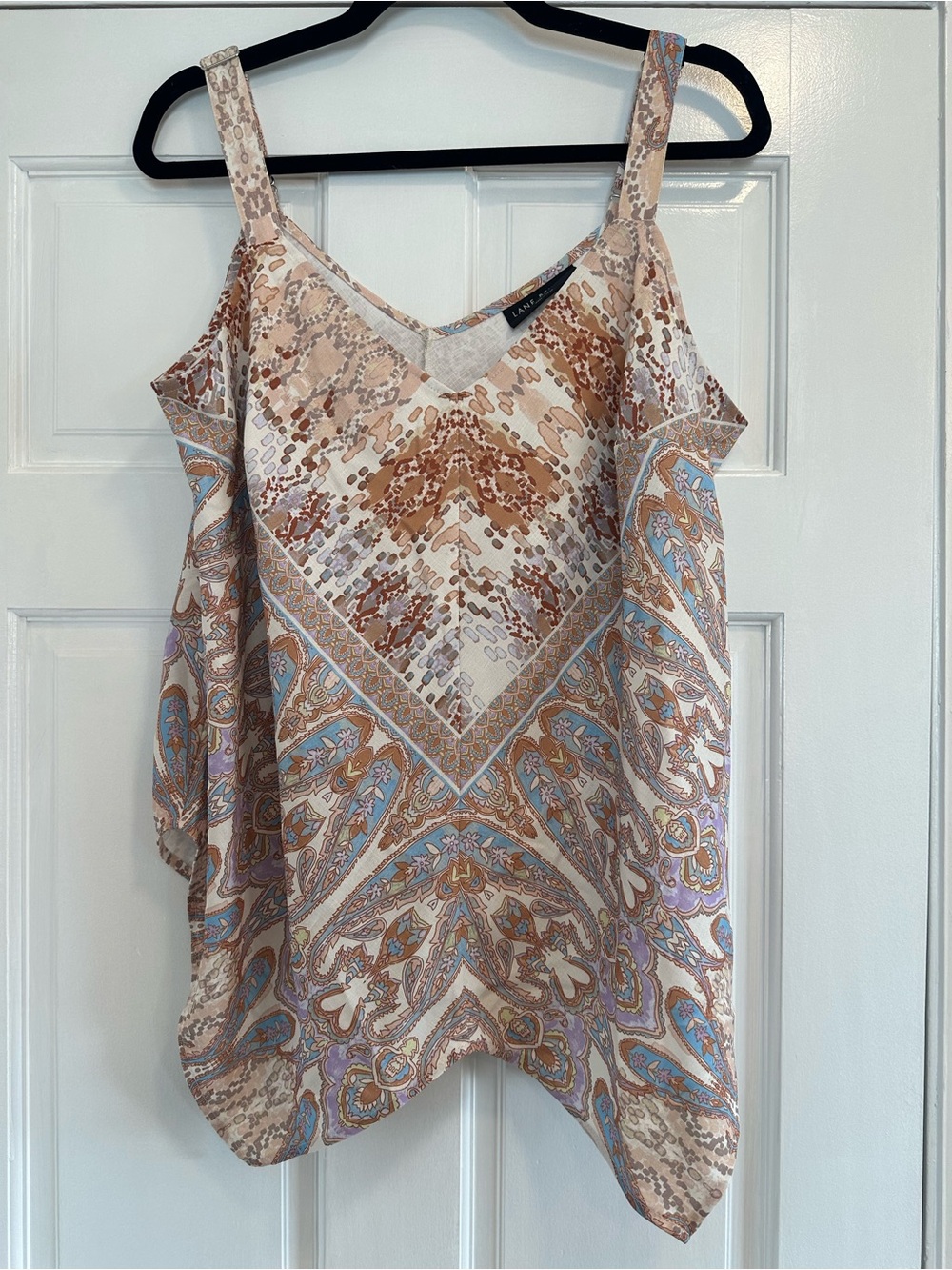 Lane Bryant Paisley Cold-Shoulder Camisole in Beige, Brown & Light Blue